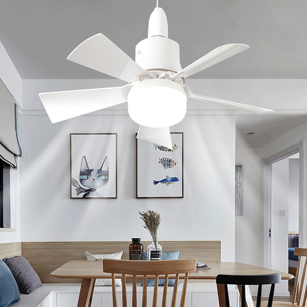 LED Ceiling Fan With Light E27 Socket Remote Control Dimmable 30W Modern Smart Wireless Fans Lighting For Bedroom Garage Kitchen