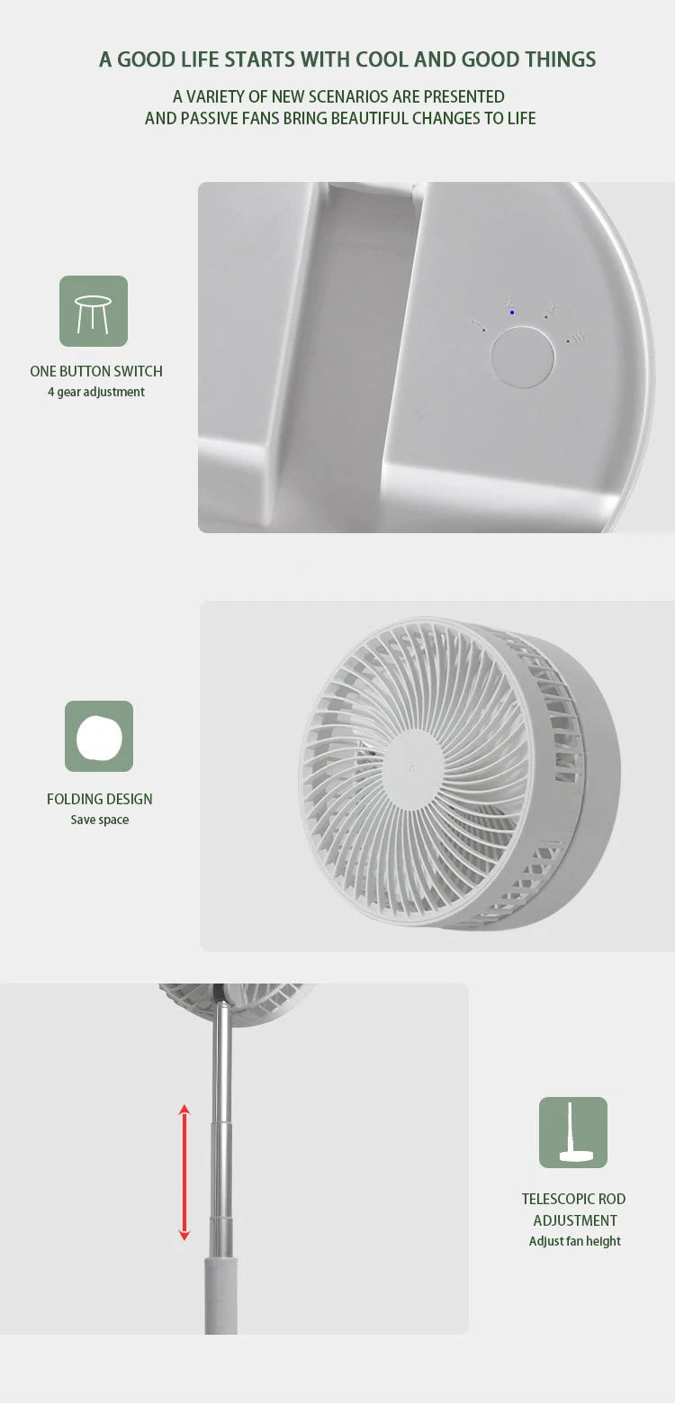 Retractable Fan USB Charging Folding Portable Mini Electric Fan Dormitory Outdoor Cooling Appliances Adjustable Home Fans