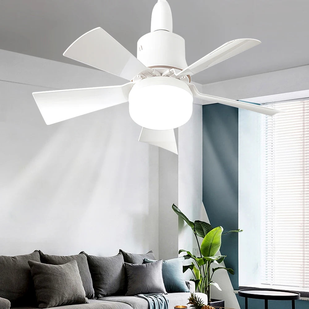 LED Ceiling Fan With Light E27 Socket Remote Control Dimmable 30W Modern Smart Wireless Fans Lighting For Bedroom Garage Kitchen
