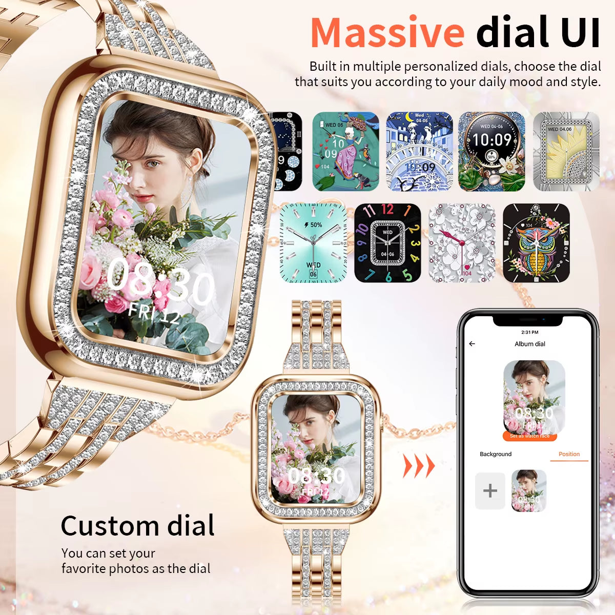 Women Smartwatch Bluetooth Call Waterproof Smart Watch Blood Pressure Oxygen Health Monitor Bracelet Ladies for Android Ios