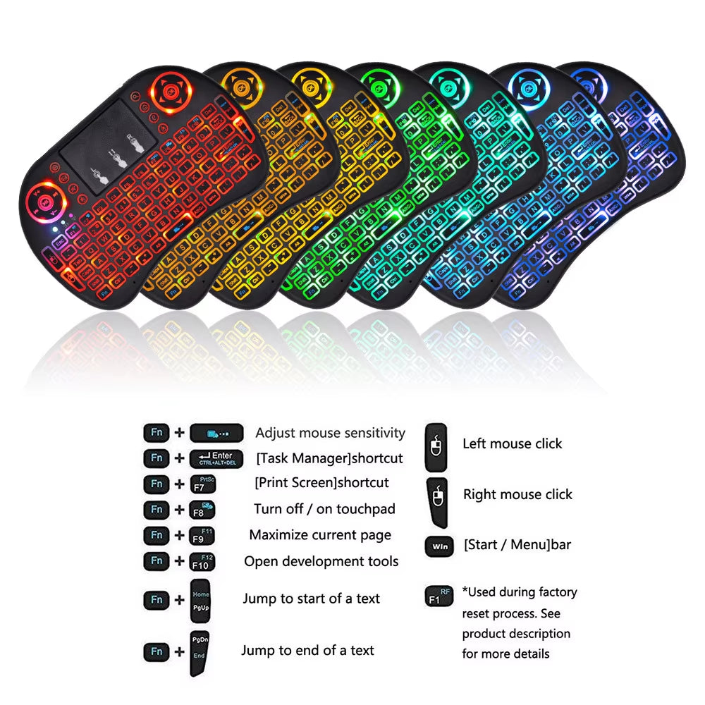 2.4G Air Mouse with Touchpad Keyboard I8 Arabic French Spanish Russian Backlit Mini Wireless Keyboard for PC Android TV Box