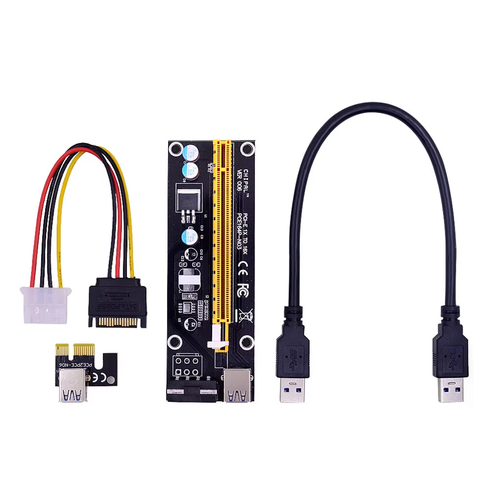 VER006S PCI-E Riser Card 006S PCIE PCI Express 1X to 16X Extender Adapter USB 3.0 Cable SATA to 4Pin Power for GPU