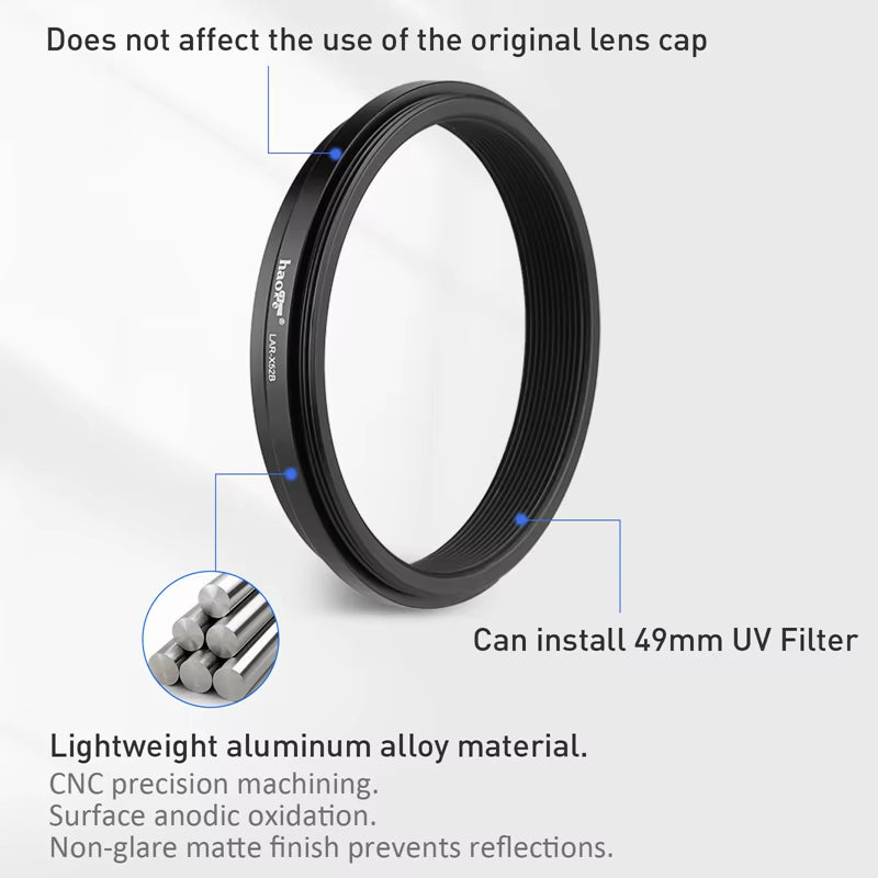 Haoge Lens Filter Adapter Ring for film X100VI X100V Camera Fit 49Mm UV CPL ND Filter Lens Cap Replace AR-X100 Black
