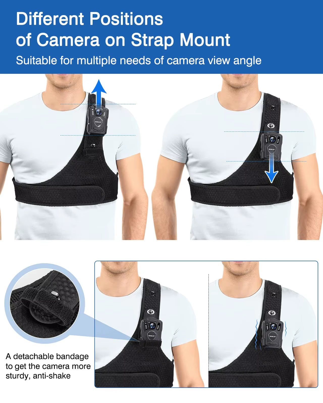 Body Camera Chest Vest Durable Shoulder Single Vest for All Body Camcorder Velcro Wearing Bodycam Belt Cam Shoulder Strap