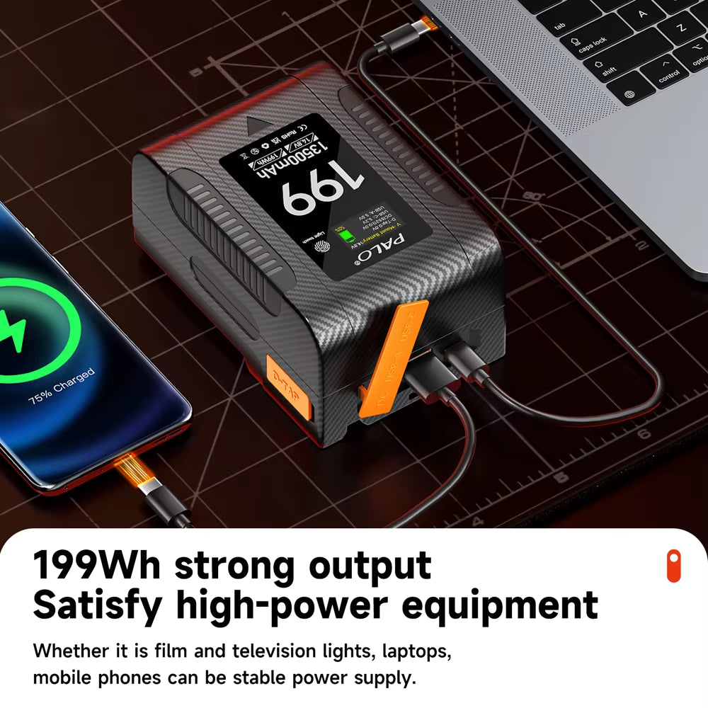 BP-99 BP-199 V Mount Battery Power Bank 14.8V V Lock V Shape Li-Ion Battery PD Fast Charging for Cameras Smartphones Laptop