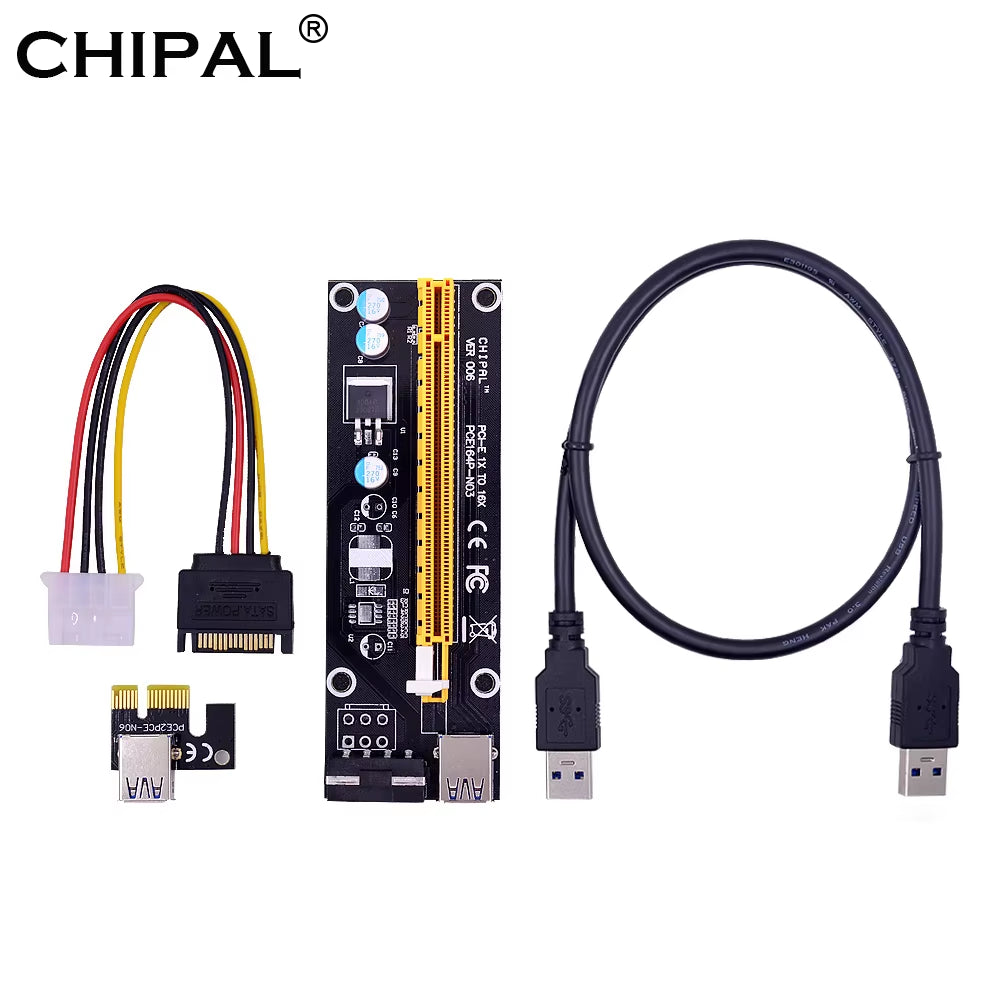 VER006S PCI-E Riser Card 006S PCIE PCI Express 1X to 16X Extender Adapter USB 3.0 Cable SATA to 4Pin Power for GPU