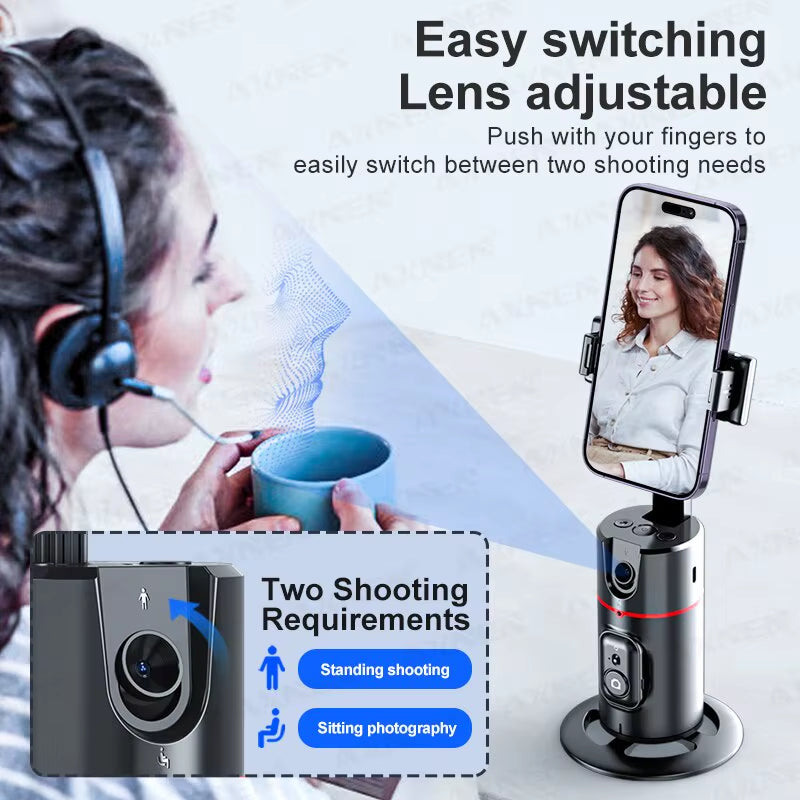 P02 360 Rotation Follow-Up Gimbal Stabilizer Monopod Desktop Tracking Gimbal with Remote for Phone Tiktok Live Photography