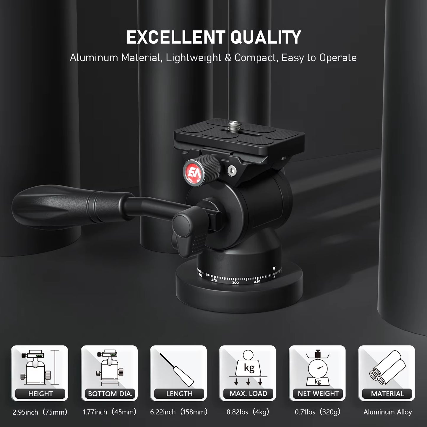 Video Head Hydraulic Fluid Handle Adjusta Panoramic Mini Tripod Head for Camera Mount V1N Arca Swiss Q.R Plate Load 4Kg