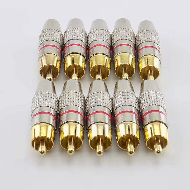 RCA Male Plug Connector Non Solder AV Audio Video Locking Cable Plug Adapter Solderness for Video CCTV Camera Security