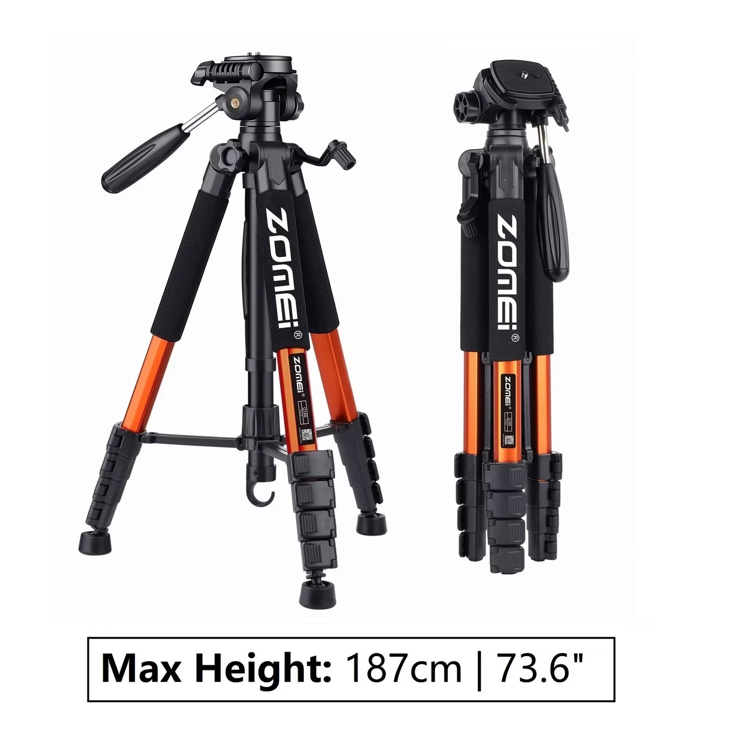 187Cm/73In Tall Tripod Stand for Professional Camera Spotlight Telescope Binoculars 360° Rotatable Phone Holder for Video
