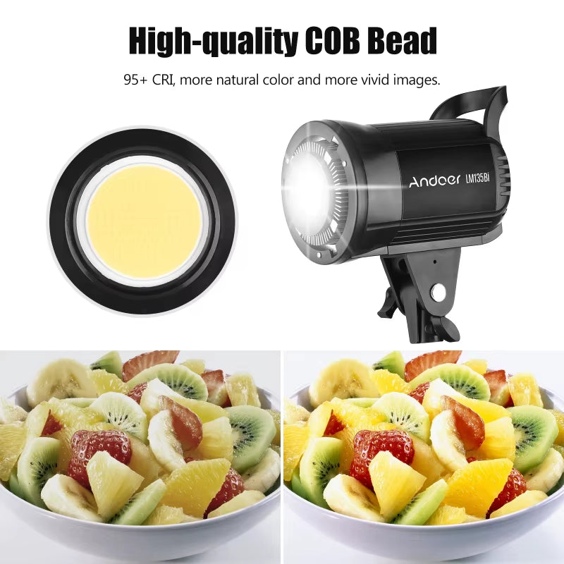 Lm135Bi Portable LED Photography Fill Light 135W Studio Video Light 3000K-5600K Dimmable Bowens Mount Continuous Light