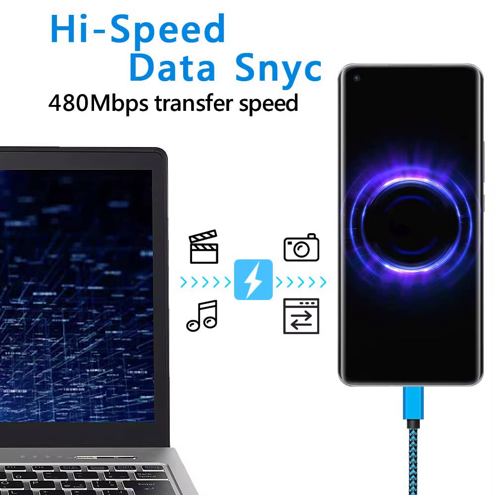 USB Type C Cable Date Sync 2.4A Fast Charging Nylon Braided Wire Charger Cable for Samsung Huawei Android Mobile Phone 1M 2M 3M