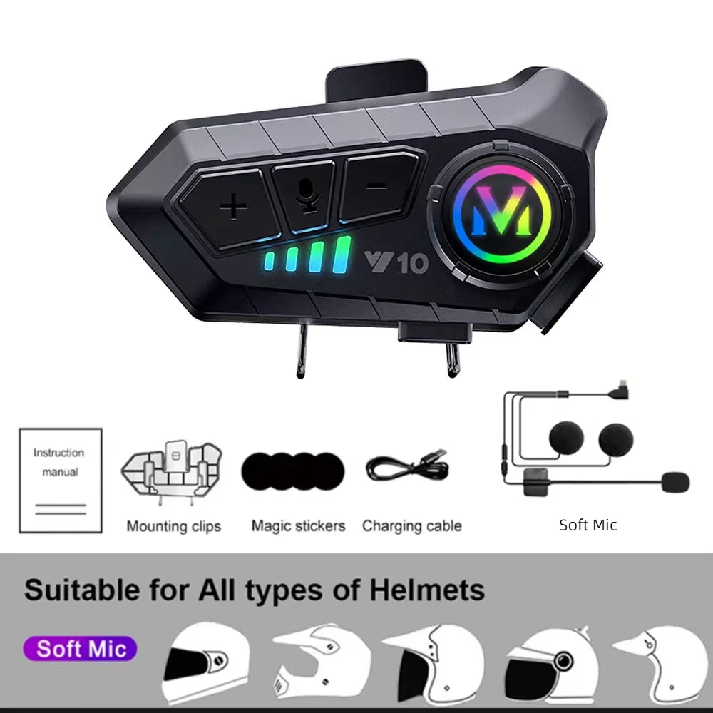 Y10/Y12Pro/Y21 Helmet Bluetooth Earphones Waterproof Noise Reduction Motorcycle Earphones Soft Mac Helmet Earphones