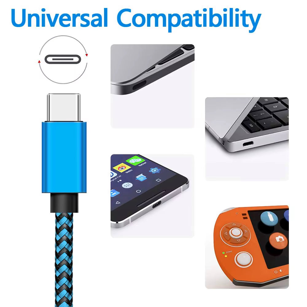 USB Type C Cable Date Sync 2.4A Fast Charging Nylon Braided Wire Charger Cable for Samsung Huawei Android Mobile Phone 1M 2M 3M