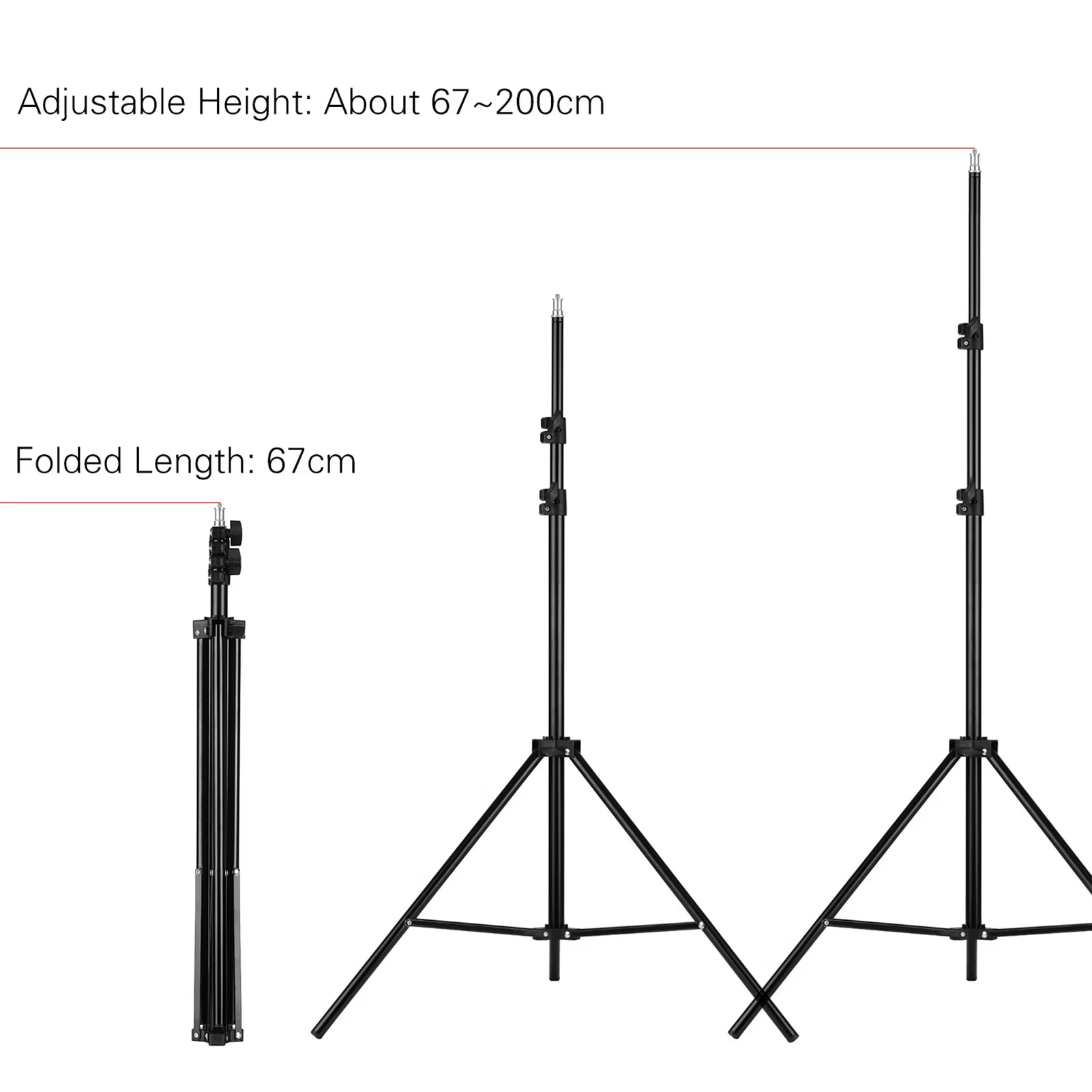 Adjustable Metal Tripod Light Stand Max. Height 2M/6.6Ft with 1/4 Inch Screw for Photography Studio LED Video Light Umbrella Rin