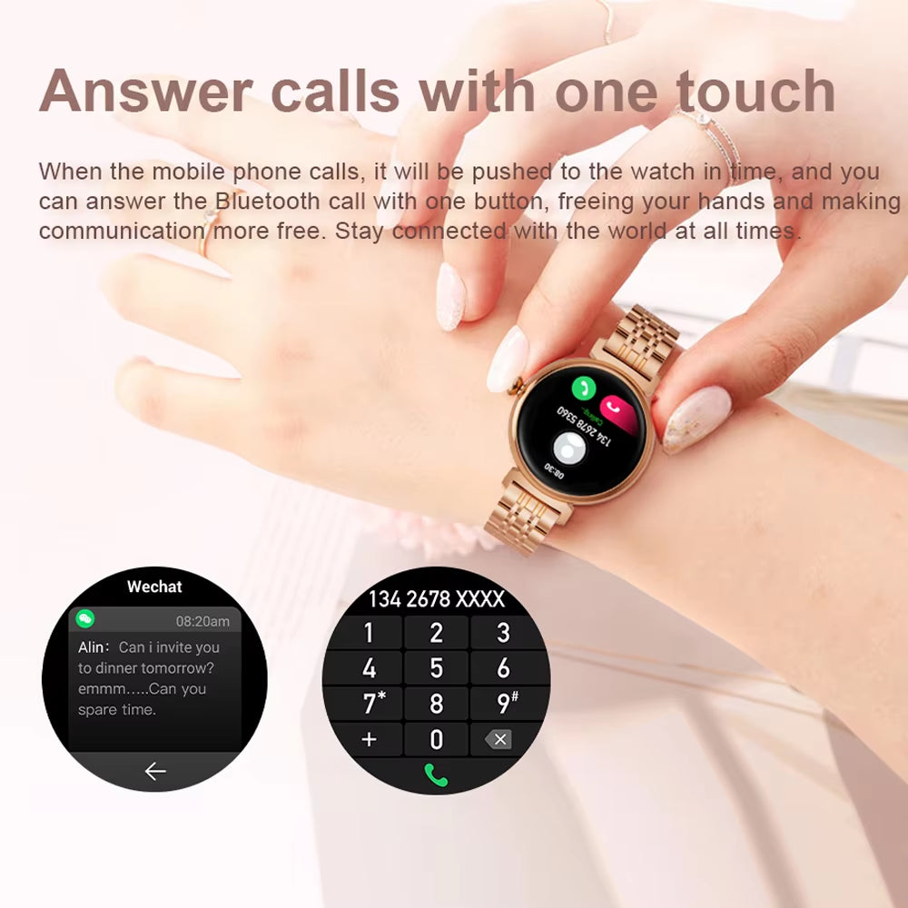 1.04 Inch AMOLED Screen Fashion Ladies Smart Watch Screen Always Display Bluetooth Call Smartwatch Metal Body Small Screen Watch