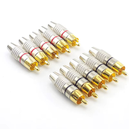 RCA Male Plug Connector Non Solder AV Audio Video Locking Cable Plug Adapter Solderness for Video CCTV Camera Security