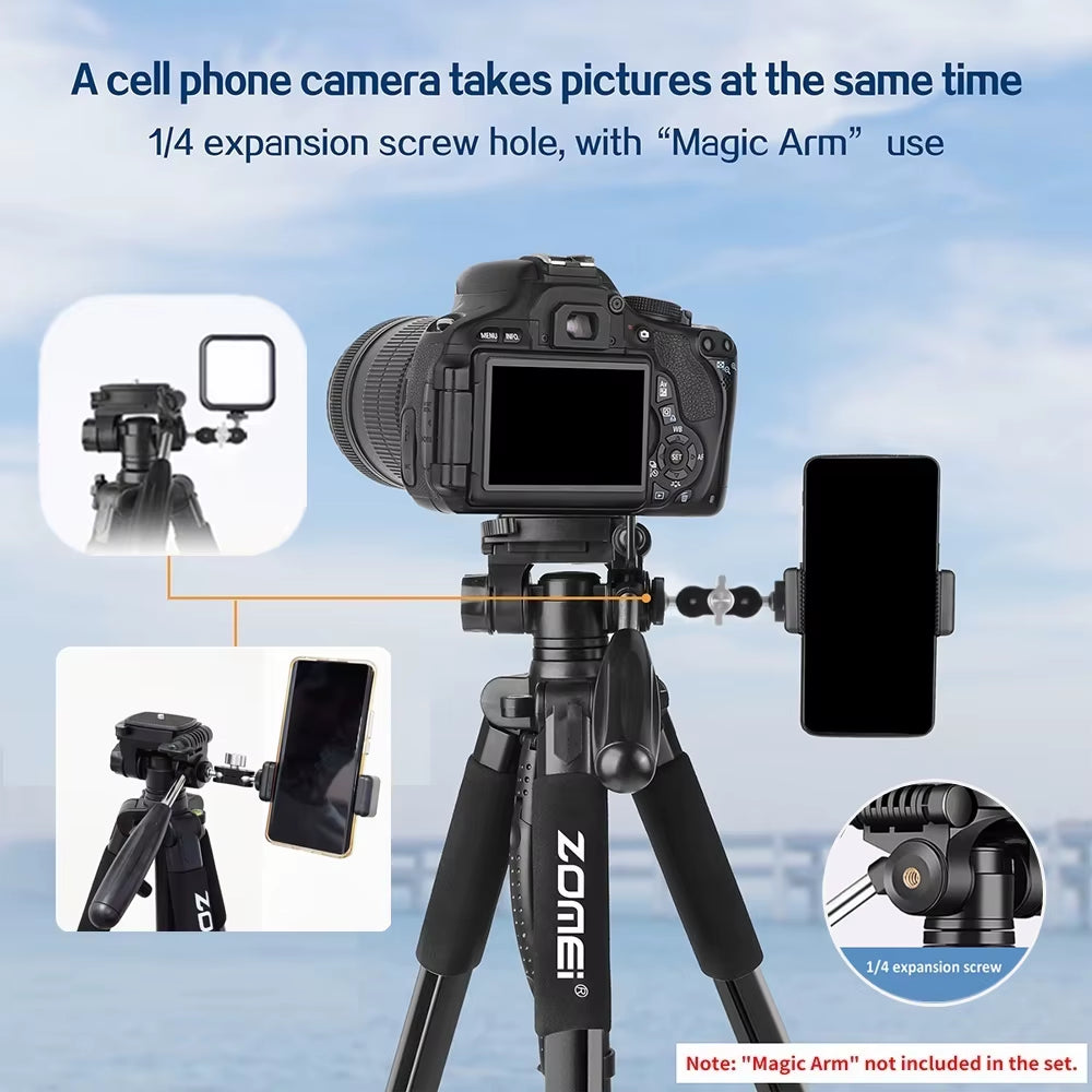 187Cm/73In Tall  Tripod Stand for Professional Camera Spotlight Telescope Binoculars 360° Rotatable Phone Holder for Video