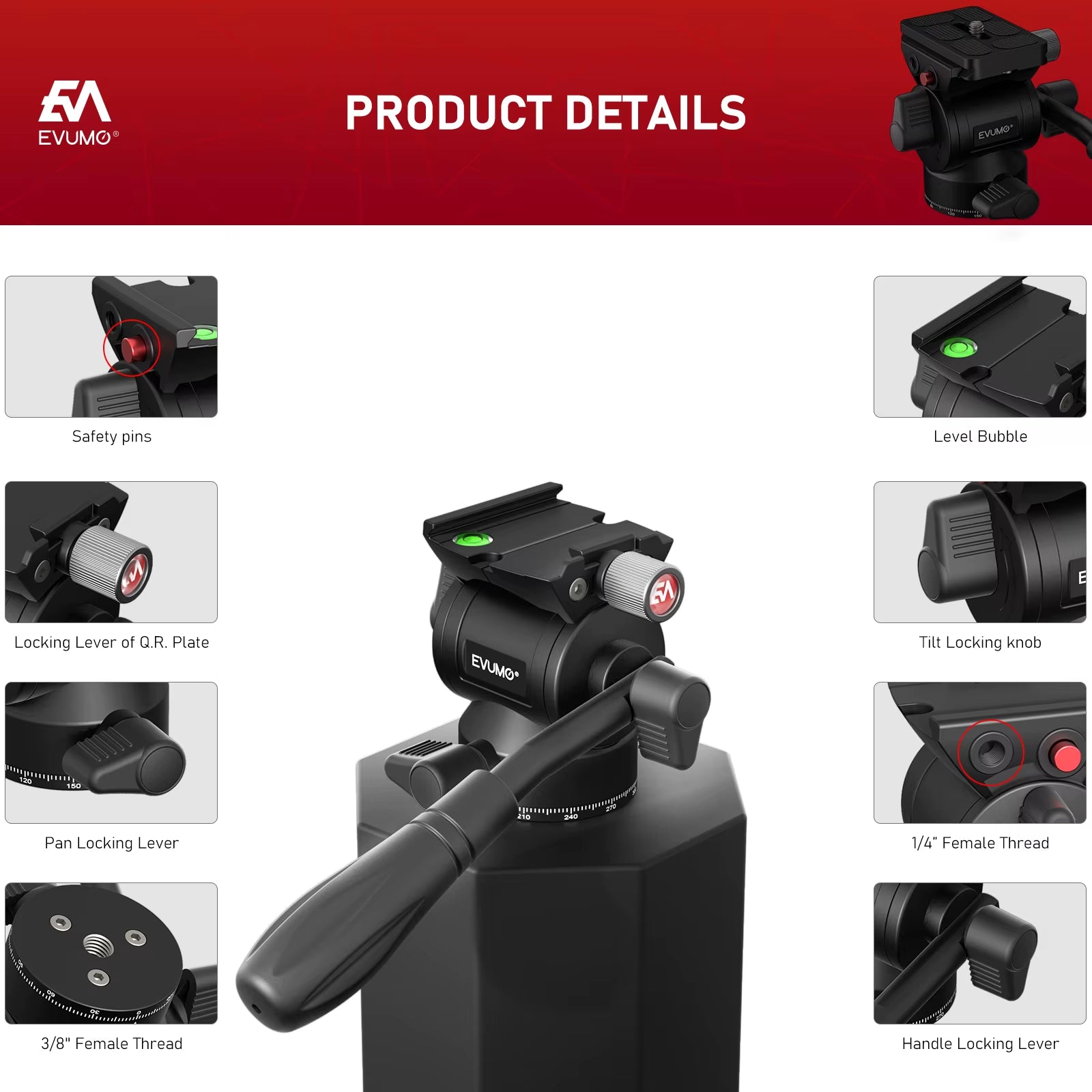 Video Head Hydraulic Fluid Handle Adjusta Panoramic Mini Tripod Head for Camera Mount V1N  Arca Swiss Q.R Plate Load 4Kg