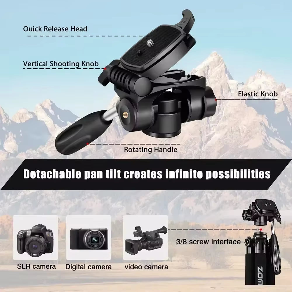 187Cm/73In Tall  Tripod Stand for Professional Camera Spotlight Telescope Binoculars 360° Rotatable Phone Holder for Video