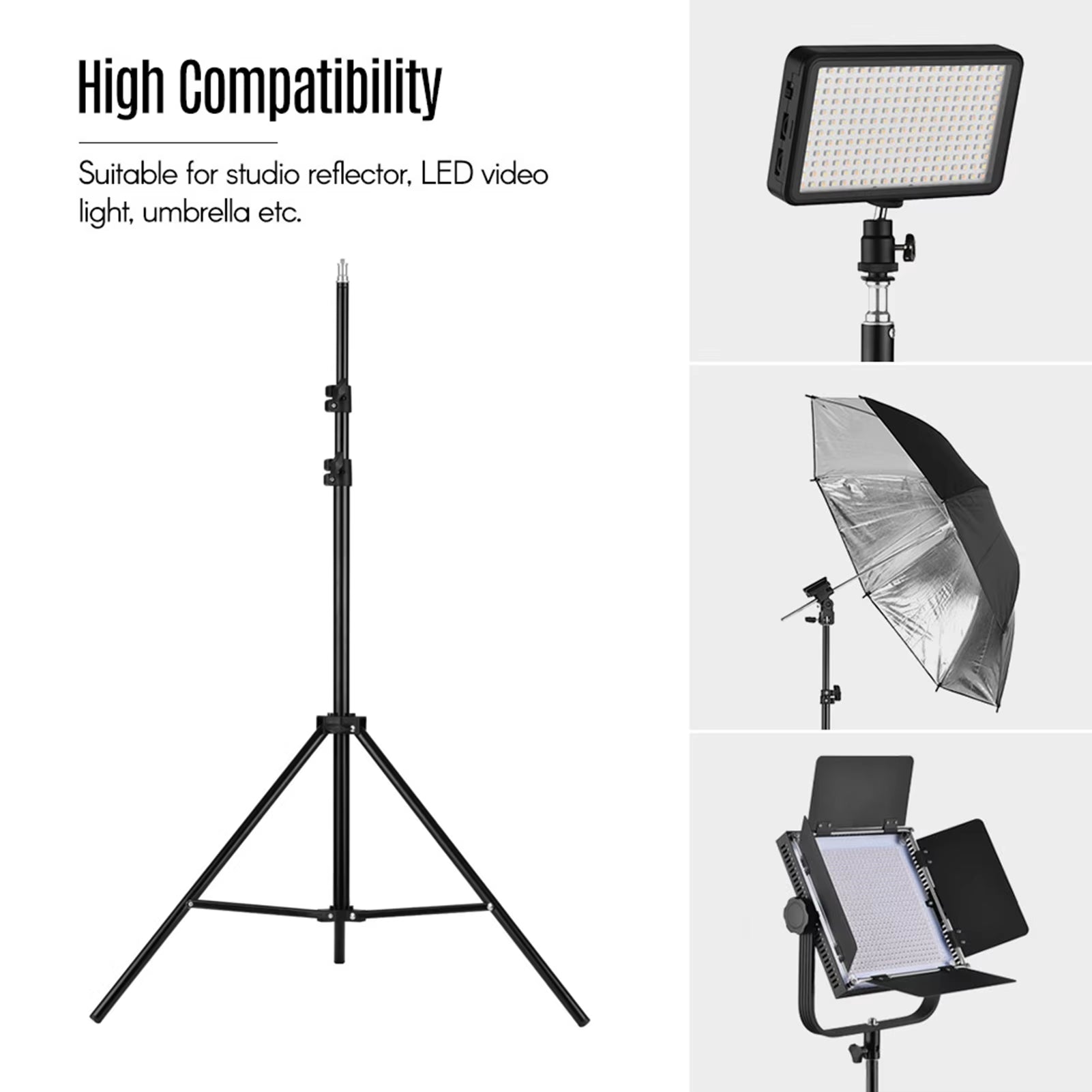Adjustable Metal Tripod Light Stand Max. Height 2M/6.6Ft with 1/4 Inch Screw for Photography Studio LED Video Light Umbrella Rin