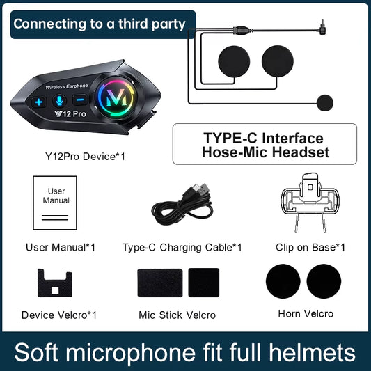 Y10/Y12Pro/Y21 Helmet Bluetooth Earphones Waterproof Noise Reduction Motorcycle Earphones Soft Mac Helmet Earphones