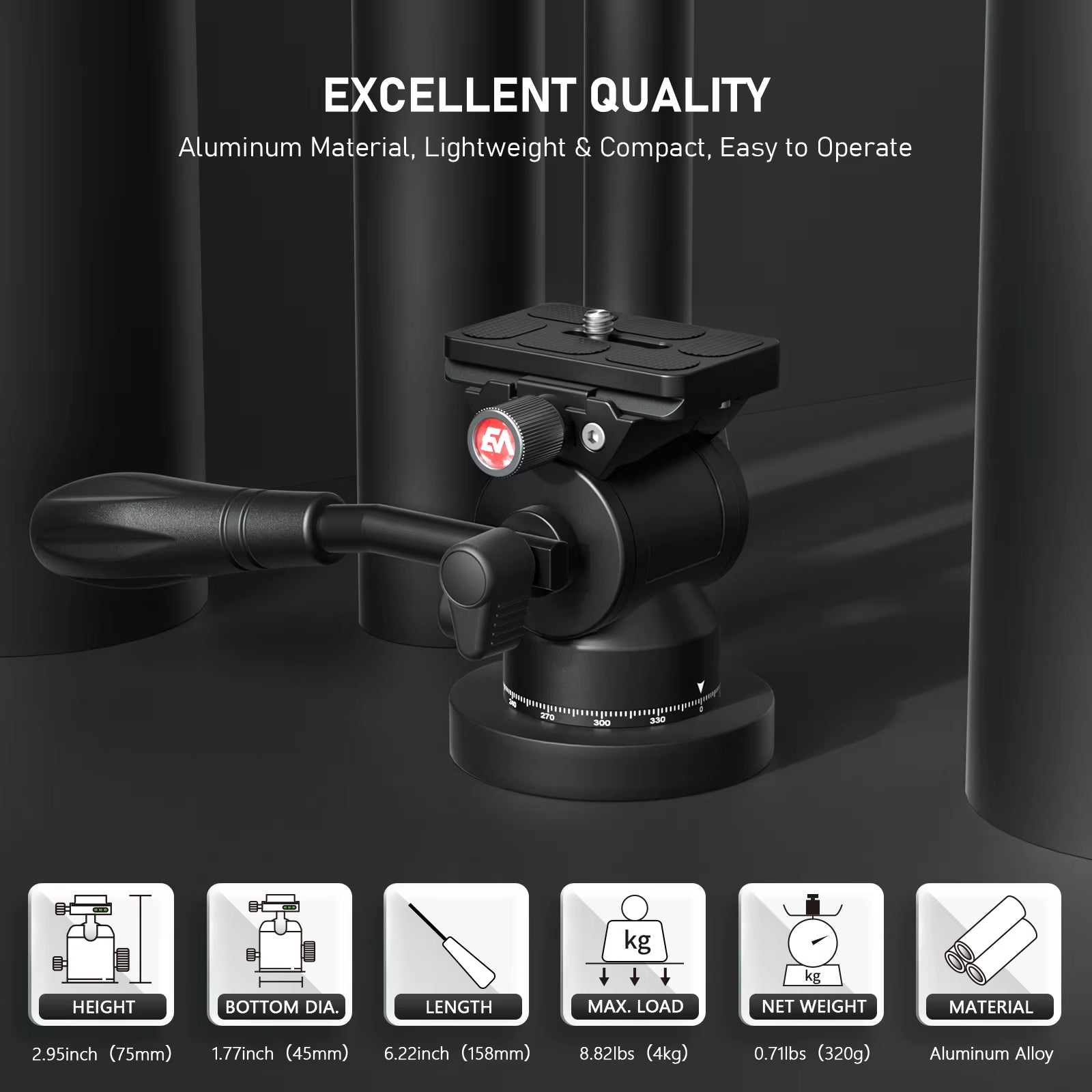 Video Head Hydraulic Fluid Handle Adjusta Panoramic Mini Tripod Head for Camera Mount V1N  Arca Swiss Q.R Plate Load 4Kg