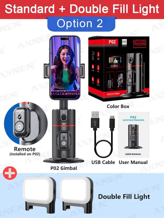 P02 360 Rotation Follow-Up Gimbal Stabilizer Monopod Desktop Tracking Gimbal with Remote for Phone Tiktok Live Photography