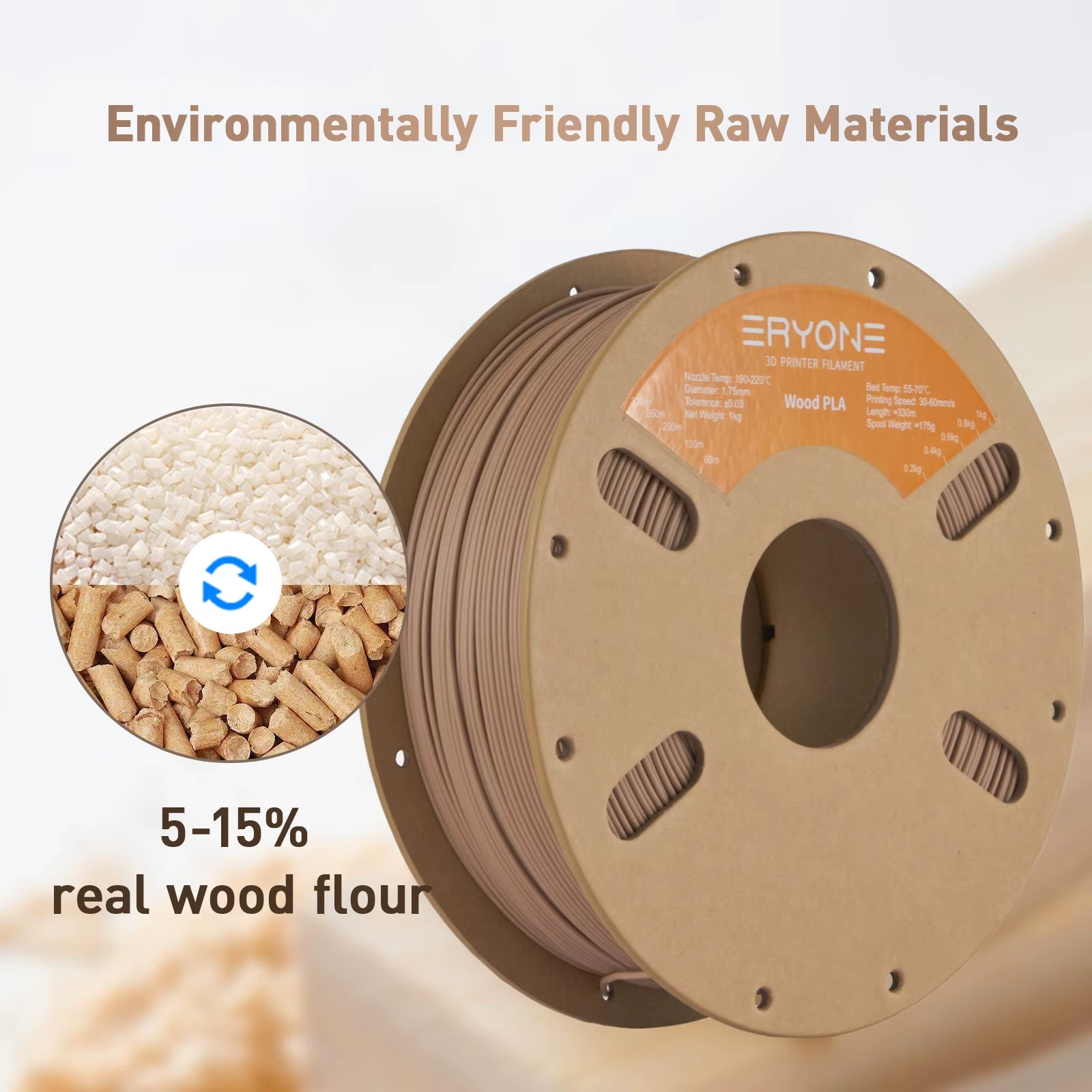 Wood PLA Filament 1KG Diameter 1.75Mm +-0.03Mm for FDM 3D Printer/Pen No Bubble High Quality 3D Printing Materials