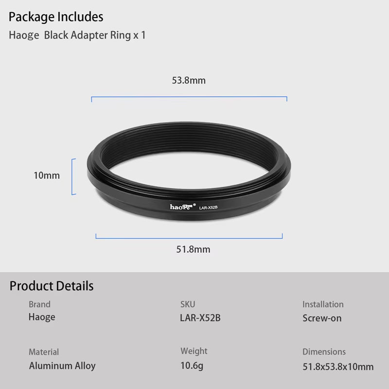 Haoge Lens Filter Adapter Ring for film  X100VI X100V Camera Fit 49Mm UV CPL ND Filter Lens Cap Replace AR-X100 Black
